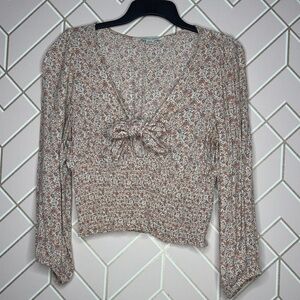 American Eagle Outfitters Floral Tie-Front Blouse Medium